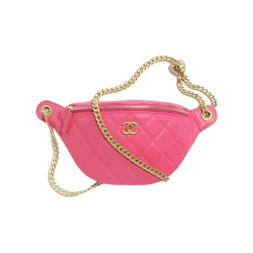 CHANEL Гранированная кожа с текстурой "пеббл" Воловья кожа Женская Бананка Розовый