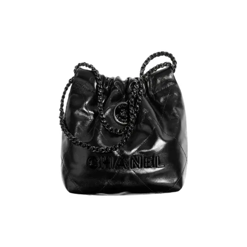 CHANEL 22Bag Блестящий Телячья кожа Ведрообразная Сумка Сумка через плечо Мини Женская Черная