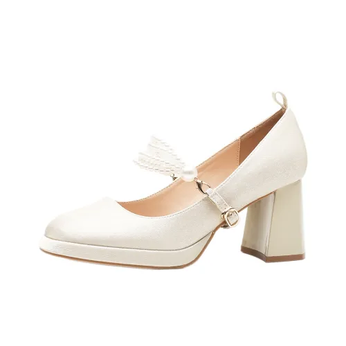 GOSO Грубый каблук Туфли Мэри Джейн Женские Абрикос