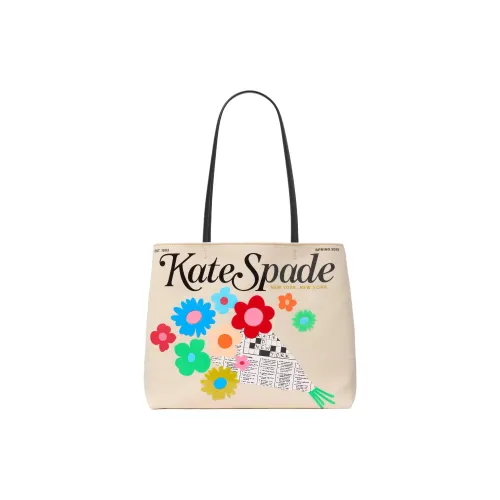 Kate Spade Холст Плечевая Сумка Большая Женская Бежевая и Многоцветная
