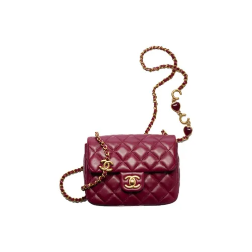 CHANEL 22K Осень и Зима Овечья кожа Эмаль Металл Плечевая сумка Мини Женская Красная