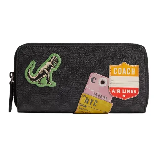 COACH Покрытый холст Кошелек Маленький Мужской Угольно-серый Смешанный цвет