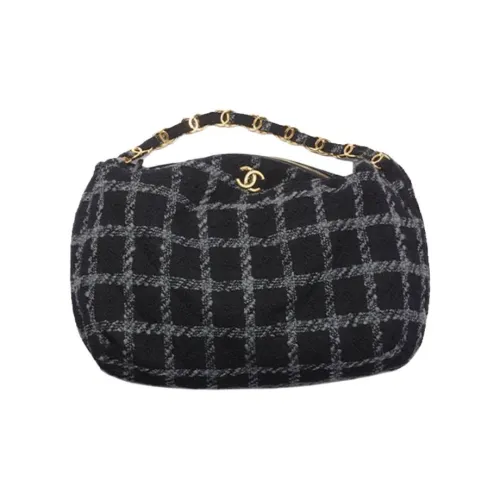 CHANEL 22K Осенний и Зимний Шерсть Смешанная с Мягкой Шерстяной Сумка-хобо Сумка Экстра-большая Женская Черная и Серая