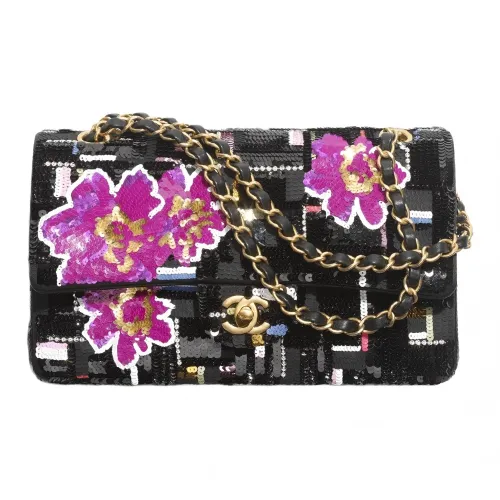 CHANEL Classic Flap CF Вышивка Портативная Сумка через плечо Сумка на плечо Женская Черная и Разноцветная