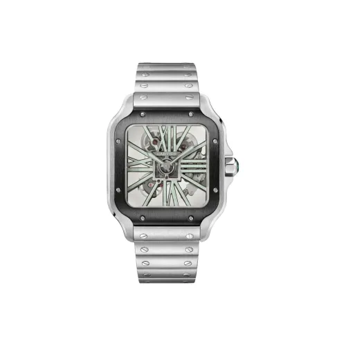 Cartier Часы Santos De Cartier Большая Модель, Механизм С Ручным Подзаводом, Сталь, Два Сменных Браслета: Металлический Браслет И Ремешок Из Каучука