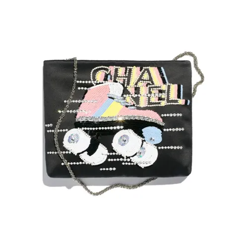 CHANEL Вышитый Шелковый Атласный Блестящий Вечерний Клатч Сумка Стандартная Женская Черная