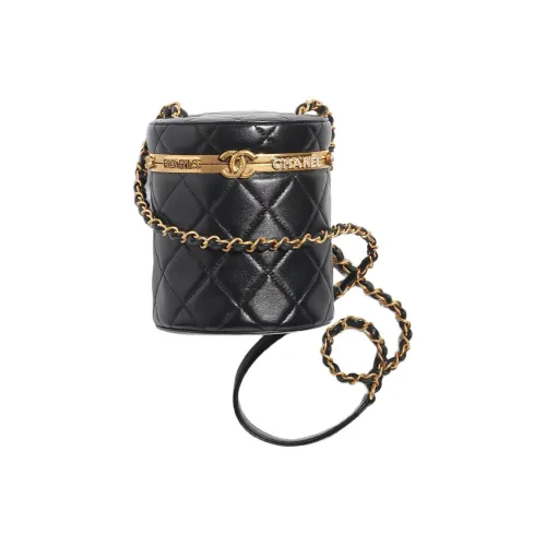 CHANEL Lambskin Round Цилиндрическая Сумка через плечо Makeup Bag Маленькая Женская Черная