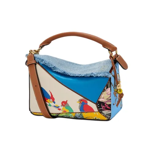 LOEWE Пазл Коровья кожа с тканевой сумкой через плечо маленькая сумка женская синий и абрикос