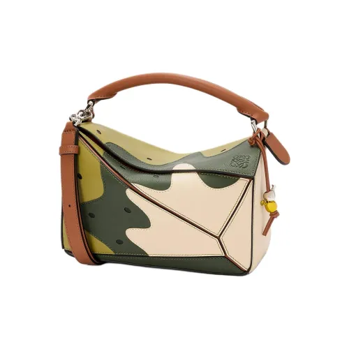 LOEWE Пазл Классический Коровья кожа Через плечо Одно плечо Сумка Маленькая Женская Зеленая