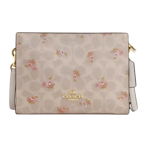 COACH Slim Crossbody Покрытый холст Сумка через плечо Маленькая Женская Золотая и Песочная