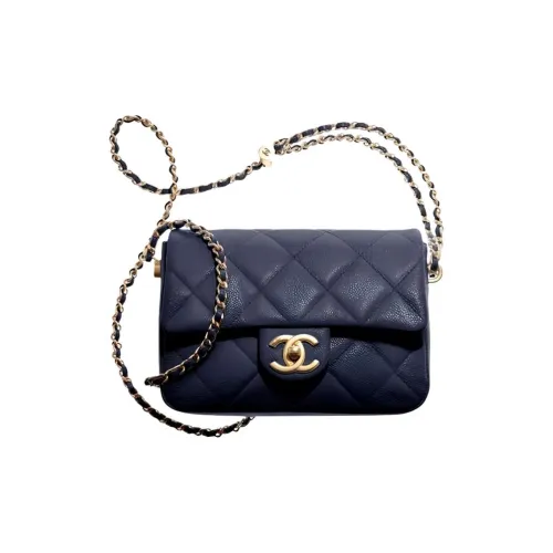 CHANEL 21K Winter С рельефом Тисненый Телячья кожа Сумка через плечо Мини Женская Черная