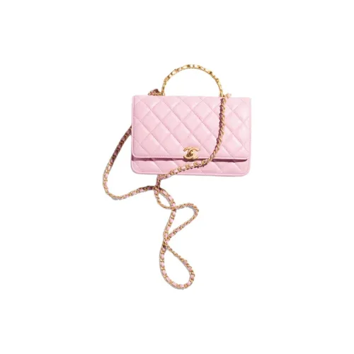 CHANEL Яркий Lambskin Одно плечо Портативный Кошелек Женский Светло-розовый
