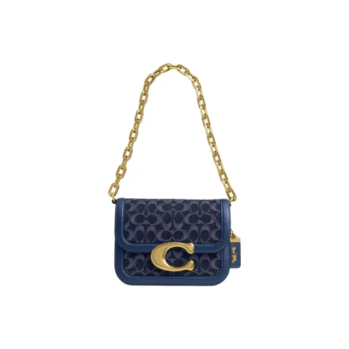 COACH IDOLSignature Ткань с коровьей кожей Сумка через плечо Сумка на плечо Маленькая Женская Синяя