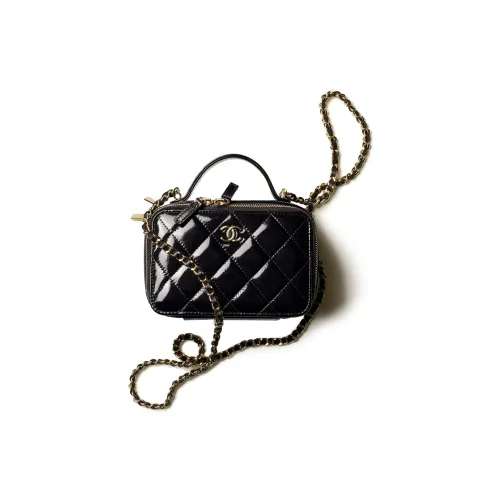 CHANEL Полированная овечья кожа золото металл косметичка сумка через плечо сумка женская черный