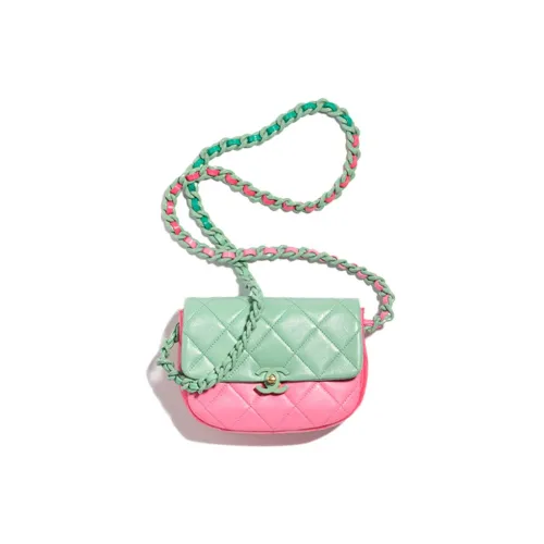 CHANEL Блестящая сумка через плечо из овечьей кожи мини женская светло-зеленый розовый красный