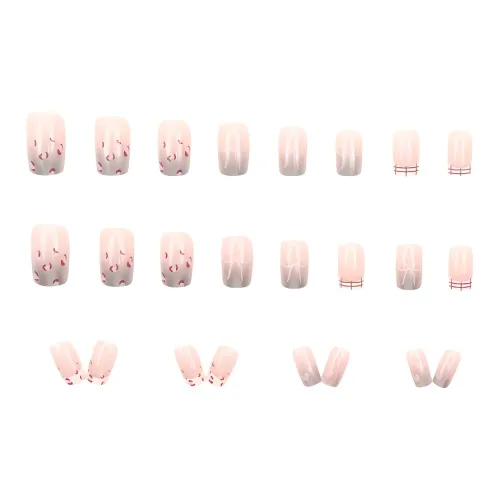 XUNQIANSE Маленький леопардовый принт с бантиком патч для ногтей фальшивая ногтевая пластина овал укороченный розовый градиентный милый 24 шт