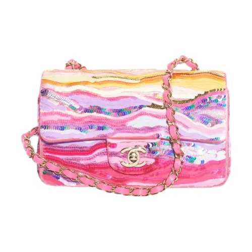 CHANEL Classic Flap CF Вышитая версия Шелковый атлас Блестки Сумка с клапаном Сумка через плечо Мини Женская Многоцветная