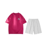 Розовый Красный (Розовый Красный Топ + Цветочные Белые Серые Шорты)