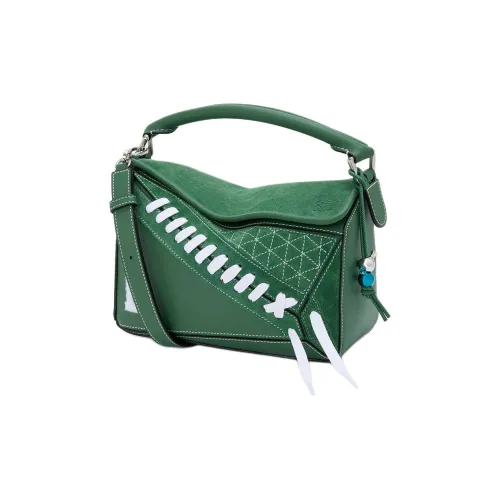 LOEWE Пазл Классический Коровья кожа Замша Сумка через плечо Сумка Маленькая Унисекс Зеленая