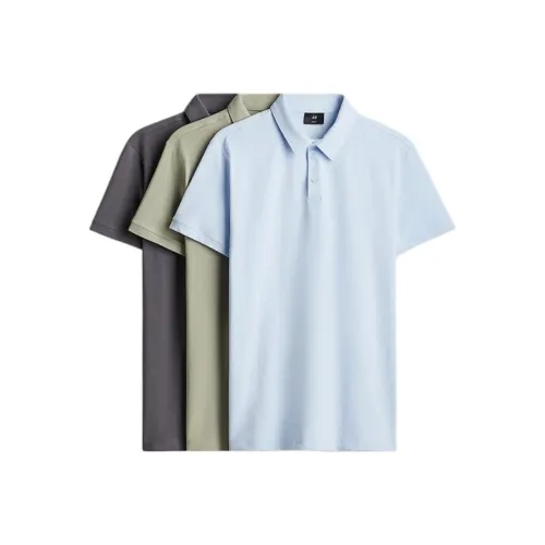 H&M 3 пачки Светло-синий + Зеленый + Темно-серый Мужская рубашка поло