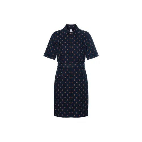 HERMES SS25 Короткий рукав Платье Женское Синее