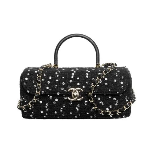 CHANEL Саржа Замша Блестки Коробка Формированная Сумка Сумка через плечо Сумка Женская Черная Белая