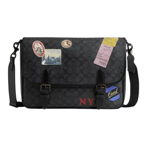 COACH HitchSignature Кожа Курьерская Сумка Сумка через плечо Большая Мужская Угольно-серый