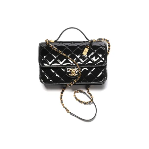 CHANEL 22K Осенний и Зимний Лакокожий Отделение Сумка Сумка через плечо Сумка через плечо Средняя Женская Черная