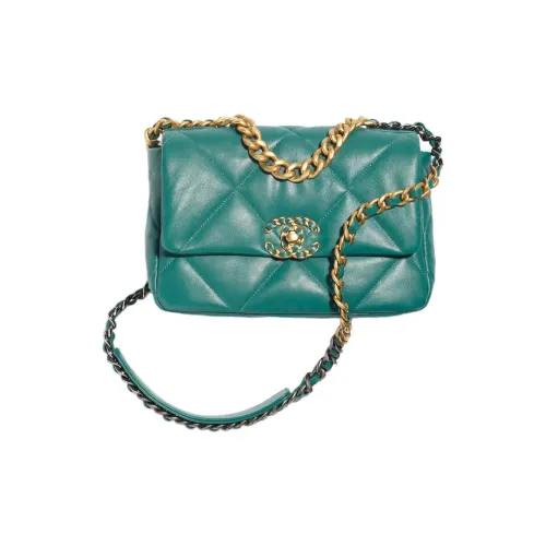 CHANEL 19Bag Sheepskin Flap Bag Crossbody Bag Women's Dark Green