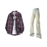 Red Plaid + Yellow Mud Pants  
Красные клетчатые + желтые грязные штаны