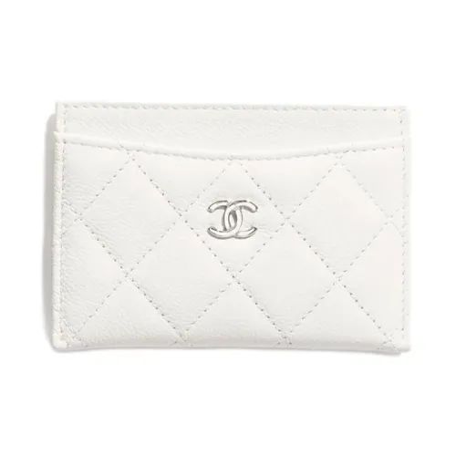 CHANEL Блестящий с рельефным тиснением телячья кожа держатель для карт женский белый