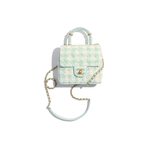 CHANEL Твидовая сумка с клапаном из овечьей кожи сумка через плечо мини-сумка женская светло-синяя