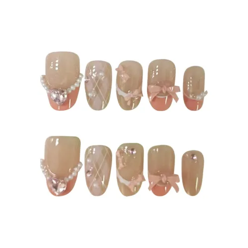 MAXFINE Винтаж Полка Дот Розовое Золото Бант Элегантность Премиум Handcrafted False Nail Кокетливый Стиль