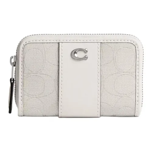 COACH Фирменный держатель для карт из жаккардовой ткани маленький женский цвет облако мел