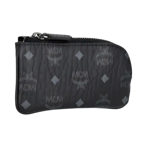 MCM Aren Visetos Покрытый холст Кольцо для ключей Мелочь Кошелек Клатч Мини Унисекс Черный