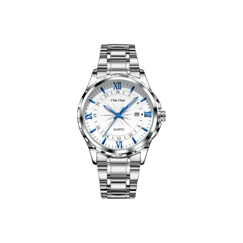 Clip Clop Кварцевый механизм ремешок из нержавеющей стали мужские часы белый циферблат