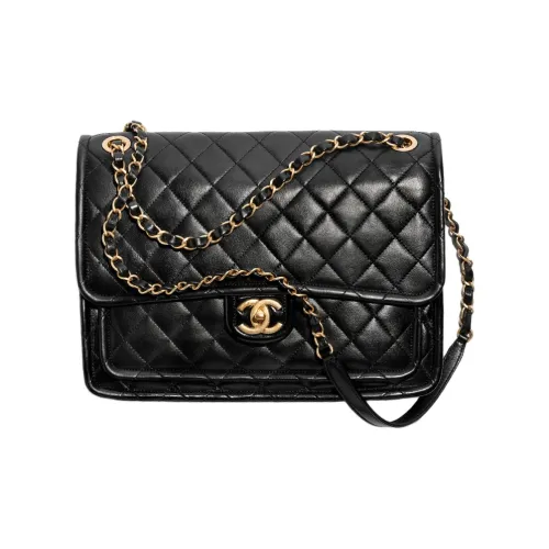 CHANEL Яркий Lambskin Сумка через плечо Extra Large Женская Черная