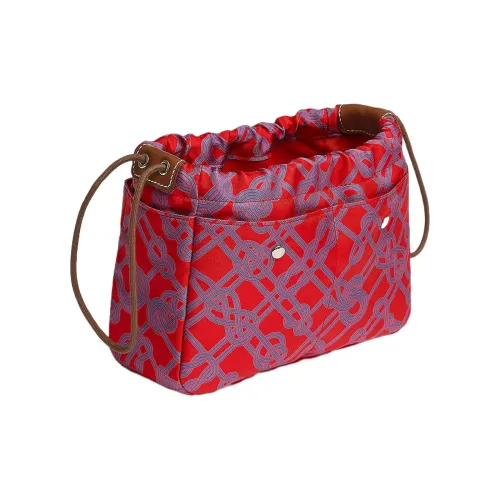 HERMES Fourbi Шелк с коровьей кожей детали сумка вкладыш мешок для хранения клатч женский сердце красный и светлый рыжевато-коричневый