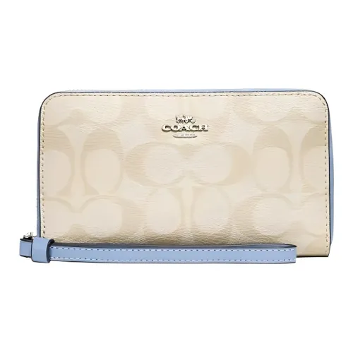 COACH Покрытый холст Кошелек Маленький Женский Светлый хаки Sink Серебряный