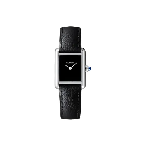 Cartier Tank Кварцевый механизм Женские часы 29,5*22 мм Черный циферблат Корпус из нержавеющей стали Ремешок из коровьей кожи