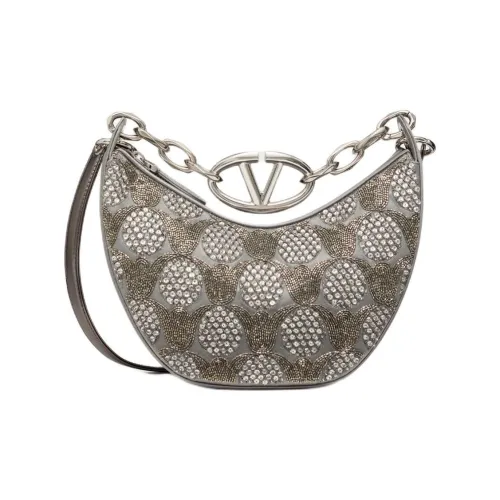 Valentino Vlogo Moon Сатин Материал Сумка-хобо Через плечо Одно плечо Сумка Мини Женская Угольно-серый