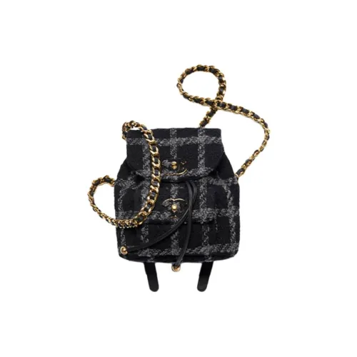 CHANEL 22K Осенний и Зимний Шерсть Саржа Мягкий Шерстяной Рюкзак Маленький Женский Черный