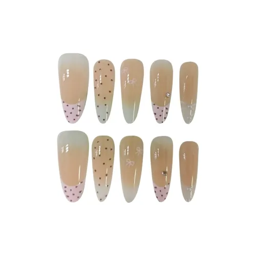 MAXFINE French Polka Dot Bowknot Premium Soft Осветляющий False Nail Длинный Нюдово-розовый Градиентный Стиль Instagram 30MM