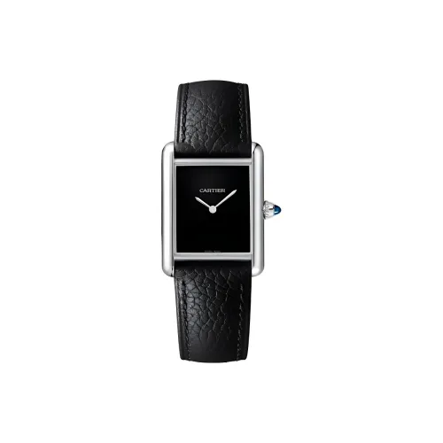 Cartier Tank Кварцевый механизм Женские часы 33,7*25,5 мм Черный циферблат Корпус из нержавеющей стали Ремешок из коровьей кожи