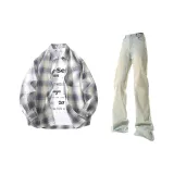 Gray Blue Plaid + Yellow Mud Pants  
Серый Синий Клетка + Желтый Грязь Брюки