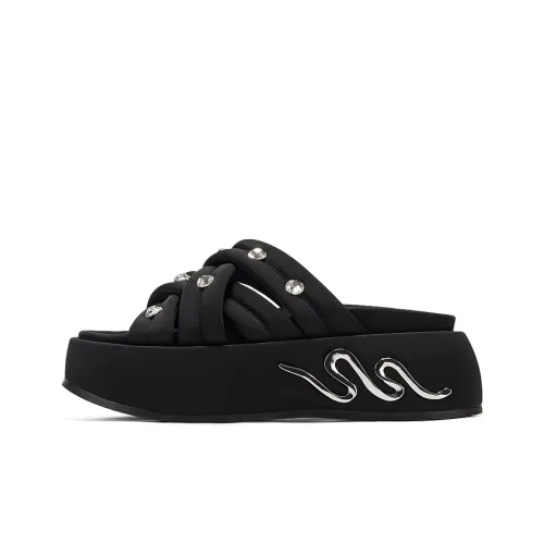 GG CC Устойчивые к истиранию Перекрестные ремешки Платформа Тапочки Женские Черные