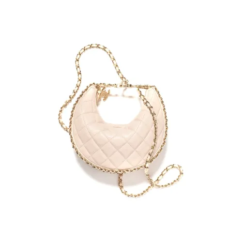 CHANEL Lambskin Hobo Bag Crossbody Bag Shoulder Bag Small Women's Beige