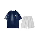 Темно-синий (Темно-синий топ + Цветочный Белый и Серый шорты)