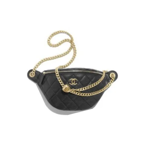 CHANEL Гранированная кожа с текстурой "пеблед" Воловья кожа Бананка Женская Черная