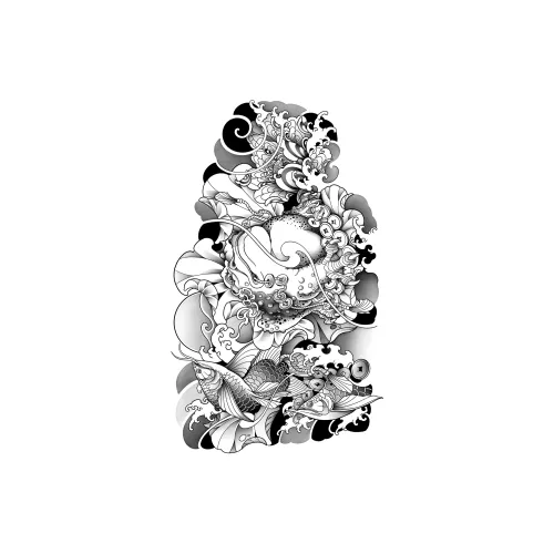 LIEJI Богатство Привлекающий Карп Волна Травяной Татуировка Наклейка